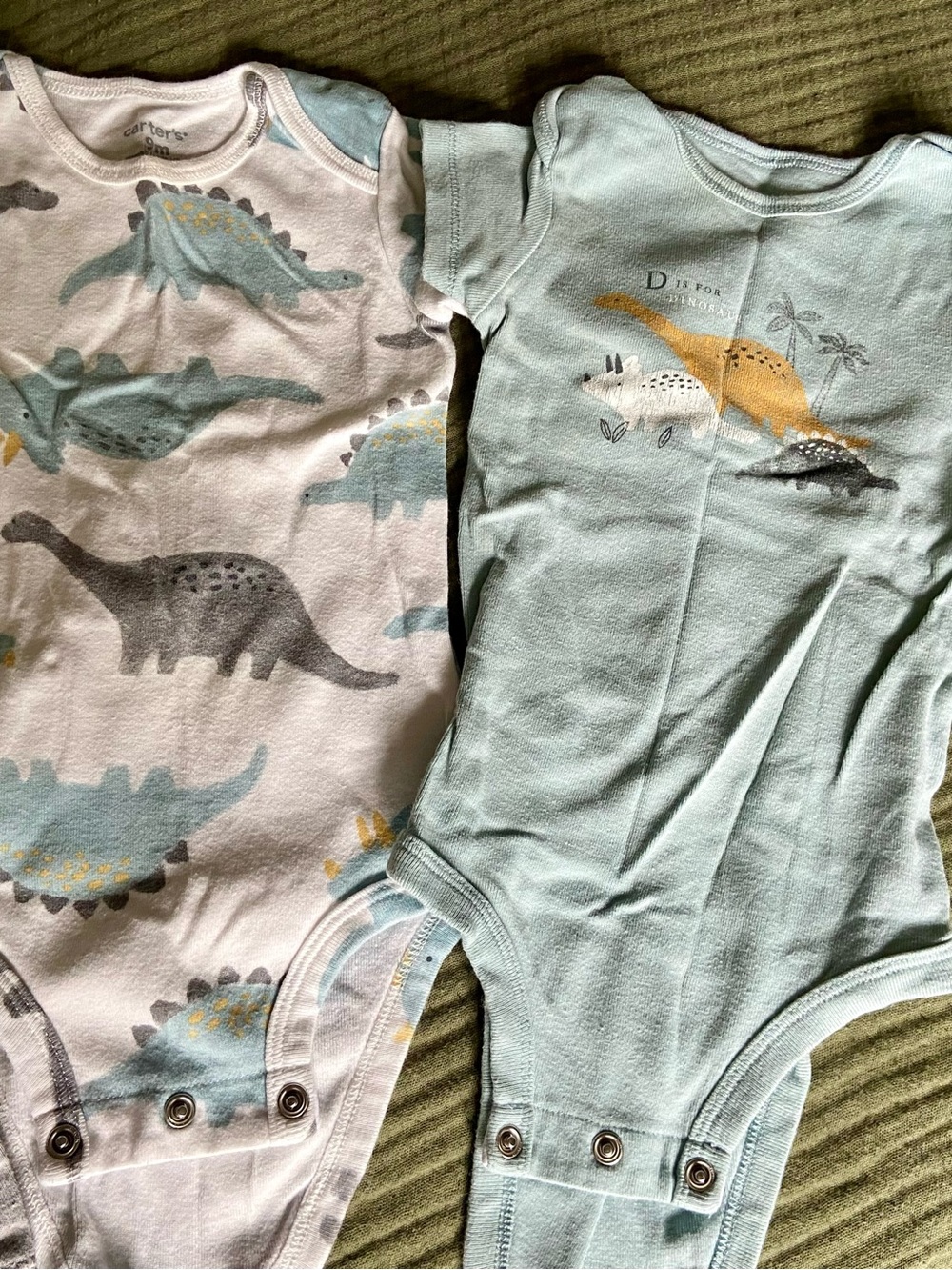 Carter's Light Blue and White Dino Print One-Piece Bodysuits